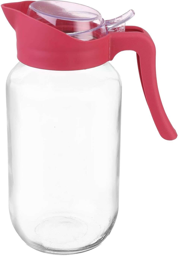 Get Elsedeq Glass Jug With Acrylic Lid, 1.5 Liters - Red Clear with best offers | Raneen.com