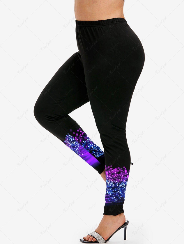 Plus Size Glitter Light Beam Print Skinny Leggings - 5x | Us 30-32