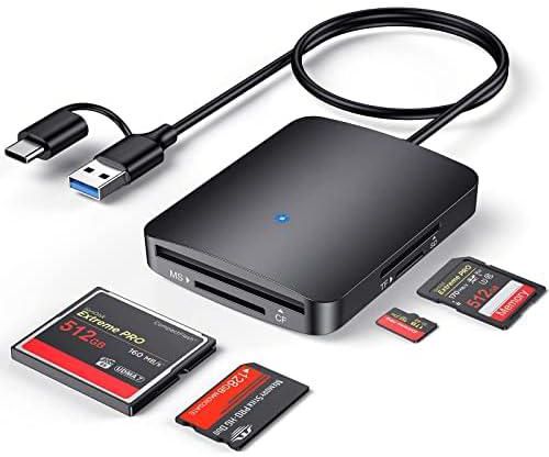 قارئ بطاقات سيوسى SD، محول قارئ بطاقات 4 في 1 مزدوج الموصل USB C وUSB 3.0، محول بطاقة ذاكرة 4 بطاقات في وقت واحد لـ SD/SDHC/SDXC/Micro SD، الخ، متوافق مع نظام تشغيل ويندوز