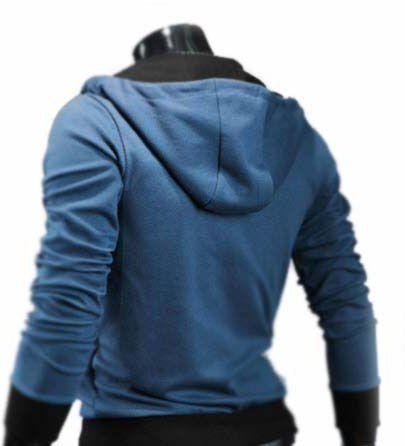 Blue Color Oblique Zipper Sweater Coat