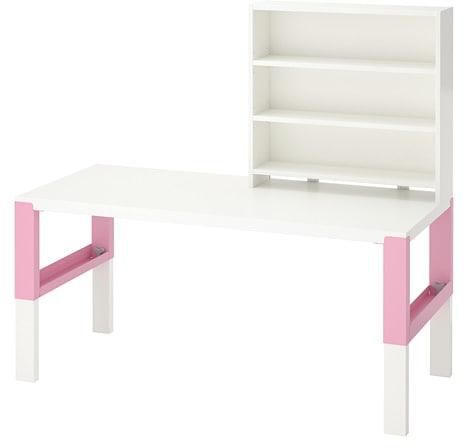 PÅHL Desk with shelf unit, white, pink