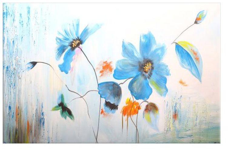 Hand Made Wall Painting White/Blue/Yellow 200x130 centimeter