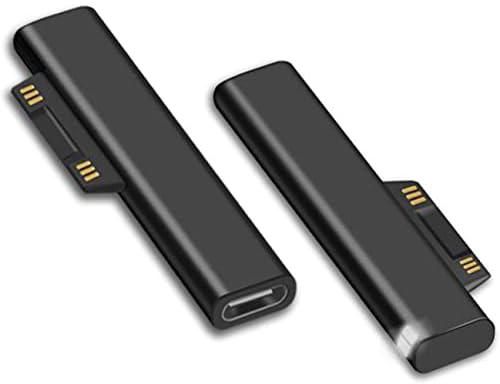 موصل شحن USB C من سيرفس كونكت متوافق مع مايكروسوفت سيرفس برو 7/6/5/4/3 جو 1/2 سيرفس لاب توب 4/3/2/1، يعمل مع مزود طاقة 45 واط 15 فولت 3 امبير وكيبل USB-C 3A (قطعتان)، يو اس بي، أسود