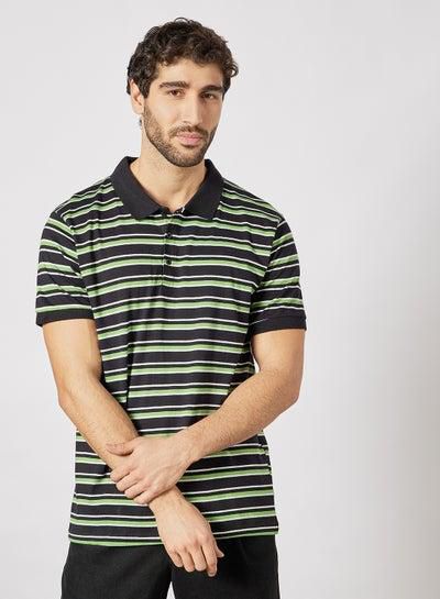 Men's Basic Casual Striped Polo T-shirt Black