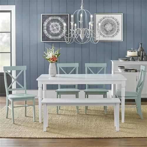 Dove Lacquered 4-Chair & Banquette Dining Set, White / Mint Green - DR1086