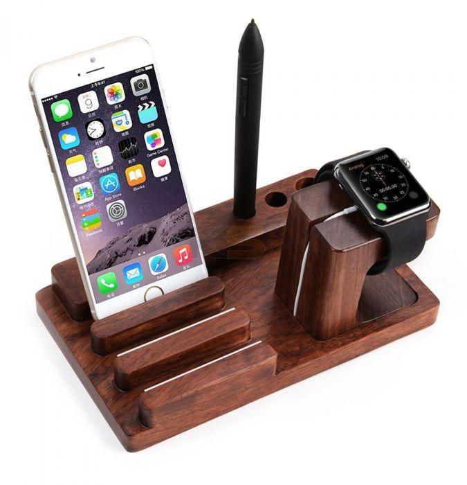 YM-WD06-2 Rosewood Apple Watch Charge Dock Holder Docking Station Cradle Bracket for iPhone iPad