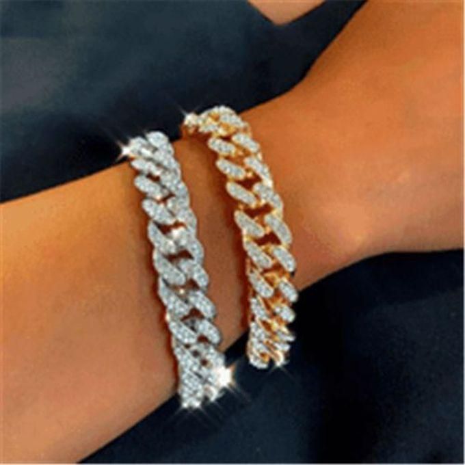 Cuban Chain Gold Bracelet Crystal Necklace Hip Hop Jewelry