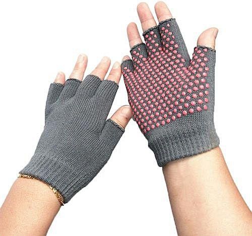 Generic Unisex Yoga Sports Fingerless Gloves Cotton Non Slip Half-finger Gloves Grey And Red