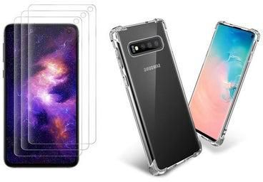3-Piece Tempered Glass Screen Protectors With Case Cover For Samsung Galaxy S10 Clear