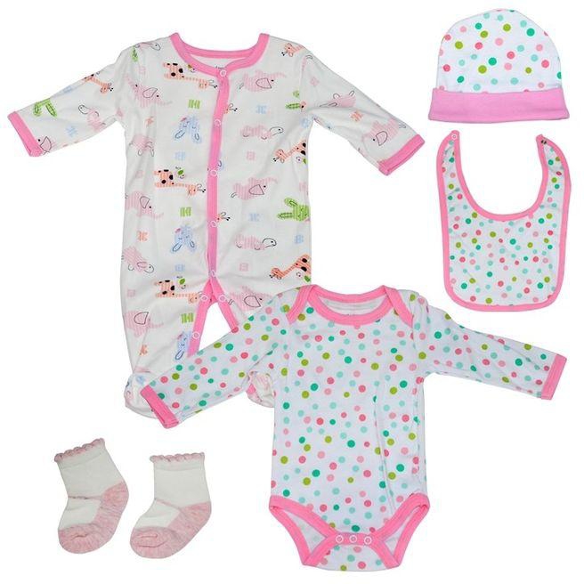 Fashion Baby Girl 5 Piece Jumpsuit Set - White & Pink