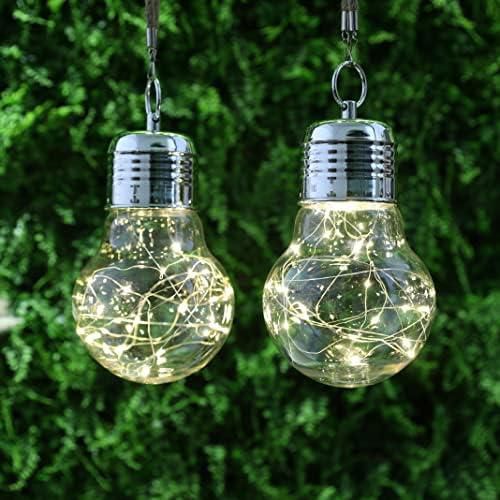 JHY DESIGN Set of 2 Hanging Lamp Outdoor Lights Battery Powered with Handle Waterproof LED Table Lamp Decorative for Porch Garden Patio Backyard Courtyard Pathway(with Hemp Rope)