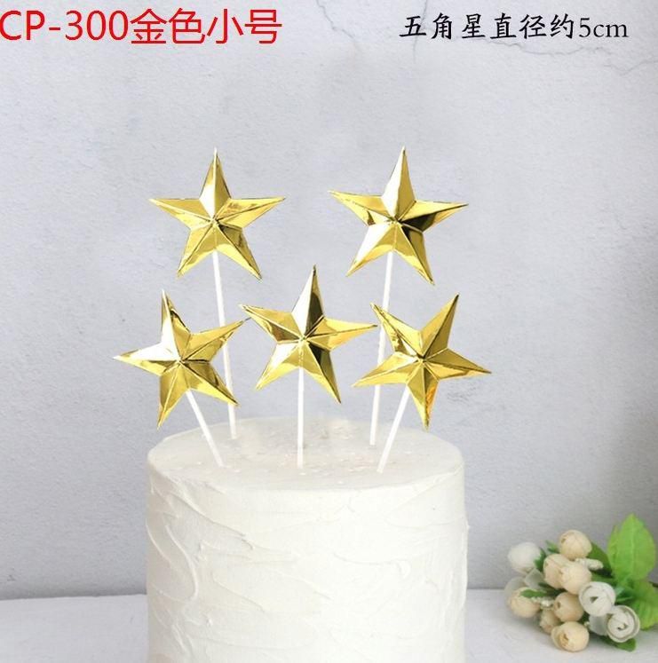 5pcs/lot Silver Gold Star Cake Topper for Birthday Cupcake Flag