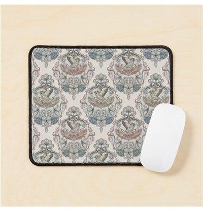Woodland Birds Hand Drawn Vintage Illustration Pattern In Neutral Colors Mouse Pad Multicolour