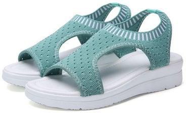 Open Toe Low Wedge Knitted Sandals Green
