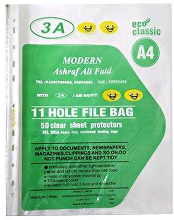 100-Piece A4 11 Hole File Bag Clear
