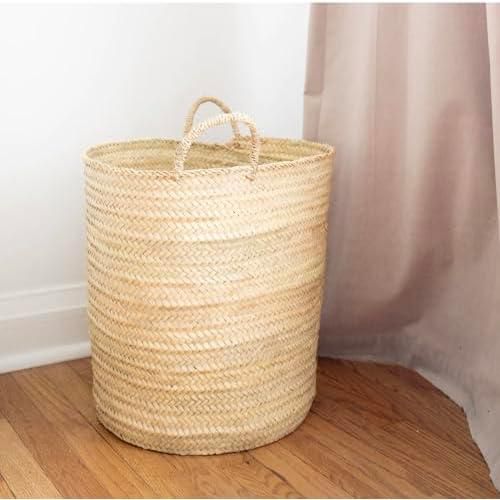 100% handmade storage basket, wicker basket for home decore, Twisted palm leaf rope handles, medium size laundry basket/size width 32 cm - height 40 cm