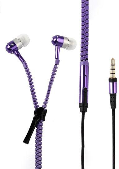 Zipper Style Tangle Free Earphones Purple/Black
