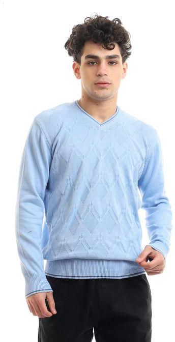 Knitted Slip On V-Neck Pullover - Sky_Blue