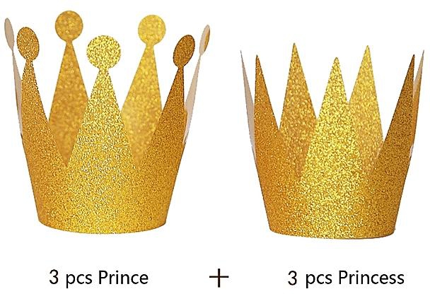 Generic 6Pcs Paper Kids Adult Birthday Hats Cap Crown Prince Princess Party Decoration