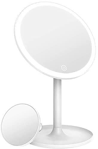 EqiEch Rechargeable Lighted Makeup Mirror, 1X/10X Magnifying Vanity Mirror with 42 LED Lights, Light Up Mirror for Travel, Portable Tabletop Cosmetic Mirror, 3 Color Dimmable(0-1200 Lux)