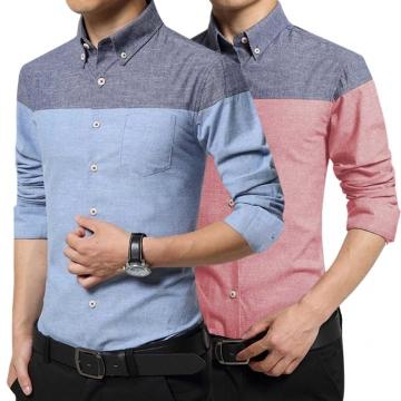Slim Patchwork Button Design Male Long Sleeve Casual Shirt BLUE M