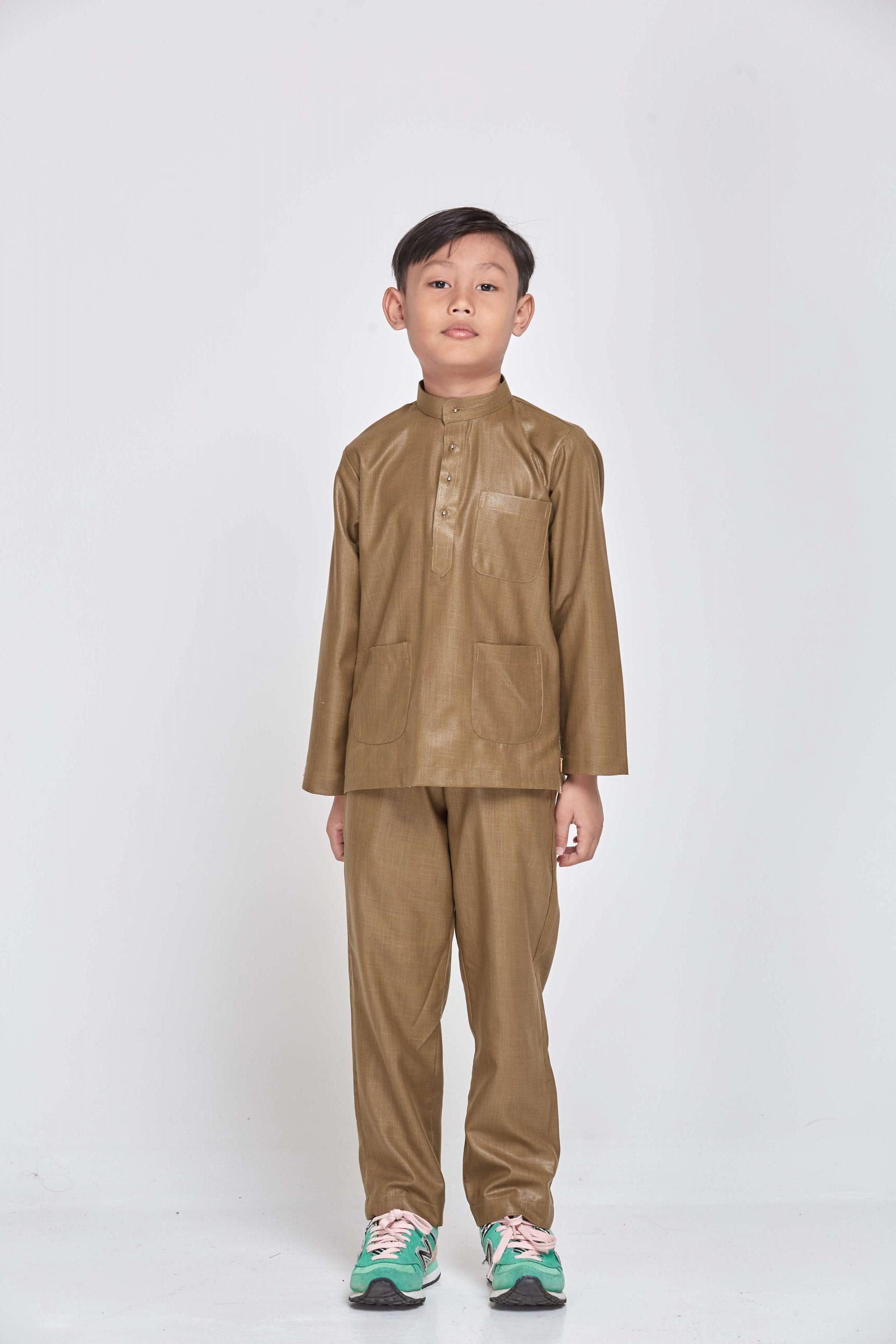 Motherchild Baju Melayu Modern Kids - 7 Sizes (Dark Olive Green)