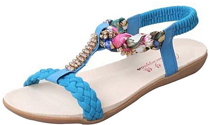 Neworldline Women Sandals Elastic Strap Shoes Casual Shoes Sandals Comfort Sandal-Blue
