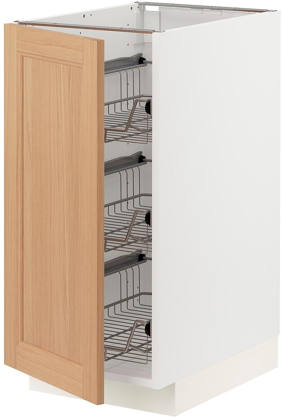 METOD Base cabinet with wire baskets - white/Vedhamn oak 40x60 cm