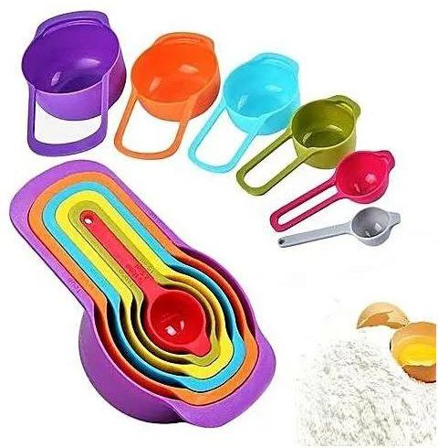6 PCs Measuring Cup and Spoon Set - Stackable Colorful Plastic for Kitchen Baking tools (6pcs Random Color)