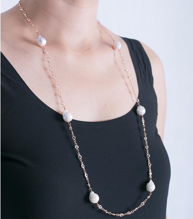 Angie Jewels &amp; Co. Drape Baroque Pearl Necklace (Rose Gold)