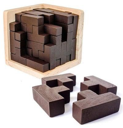 Wooden Brain Teaser Puzzle Cube Wooden Puzzles Tshaped Jigsaw Logic Puzzle Educational Toy For Kids And Adults By Ahyuan (Coffee)
