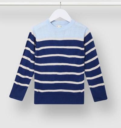 Boys Round Neck Long Sleeve Sweater White/Blue