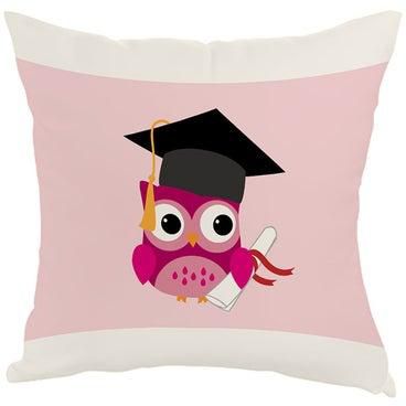 Graduation Owl Printed Pillow Pink/Black/White 40 x 40cm