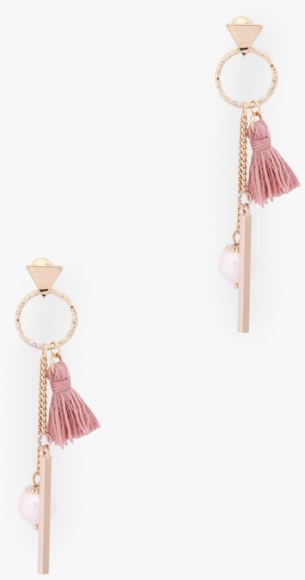 Pink Tassel Pearl Earrings