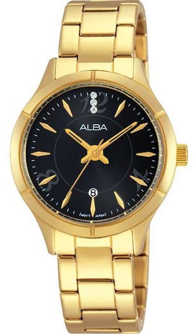 Alba Ladies' Hand Watch FASHION Stainless Band, Black Dial AH7G44X1