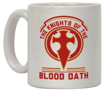 مج قهوة مطبوع عليه عبارة "The Knights Of The Blood Oath" أبيض/أحمر