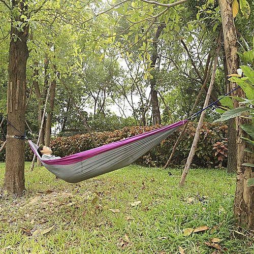 Generic 260 X 140CM Portable Two People Parachute Fabric Mosquito Net Hammock For Indoor Outdoor Use - Colormix
