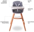 Teknum High Chair|Dual Height 83.5Cm & 65Cm|Modern Design|Wooden Legs|5-Point Seat Belt|Feeding Chair|Pu Leather Cushioned Seat|Adjustable And Removable Tray|Max Weight 15Kg|6-36Months|Grey