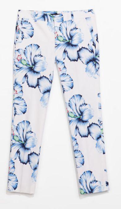 Zara White & Blue Floral Print Pants - Small
