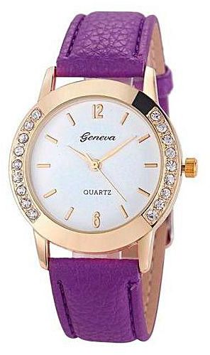 HONHX Geneva Fashion Women Diamond Analog Leather Quartz Wrist Watch Watches Purple