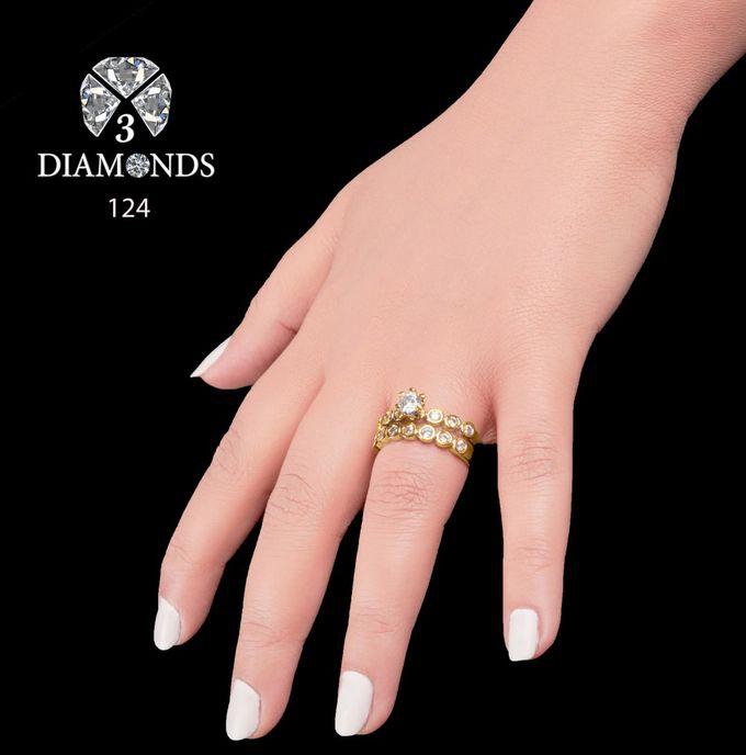 3Diamonds خاتم توينز نسائي مزدوج أنيق مطلي بالذهب عالي الجودة ومزين بحجر الزركون - دهبي