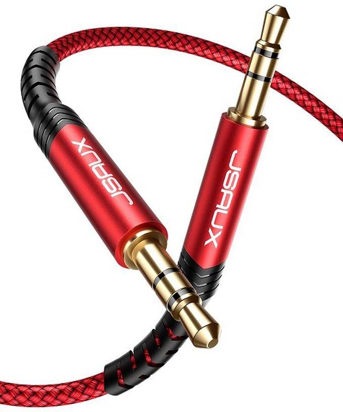 JSAUX Flex Series Cable - 3.5mm Auxiliary Audio Durable Nylon Braided - Cable , 10Ft 3M - Red