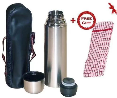 Stainless Steel Thermos Vacuum Flask 0.5 Litres Plus FREE Pouch Bag (+ Free Gift Hand Towel)