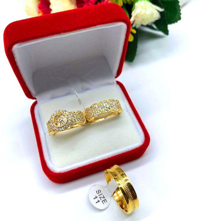 Gold Amire Solid Carat Gold Plated Wedding Ring Couple Set-Gold Plated Long Lasting Ring Set