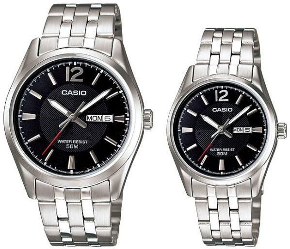 Casio His & Her Black Dial Stainless Steel Band Couple Watch [MTP/LTP-1335D-1A]