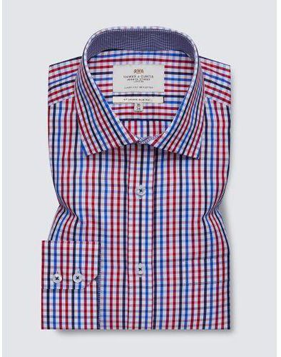 Hawes & Curtis Men's Red & Navy Multi Check Slim Fit Shirt - Easy Iron