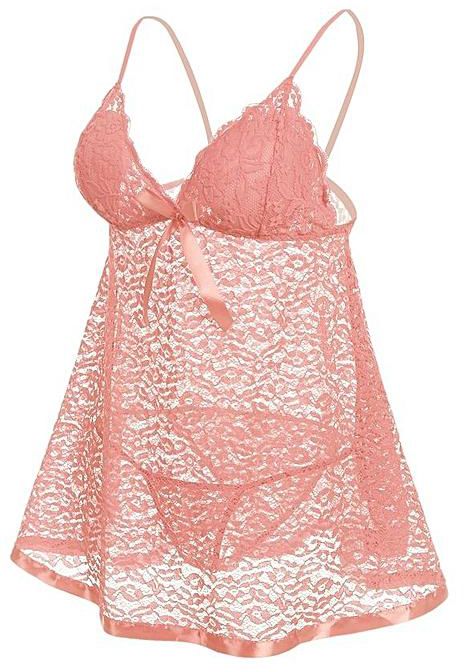 AVIDLOVE s Sleeveless Dress And Underpants Floral V Neck Nightgown Sleepwear Backless Lace Pajamas Set-Pink