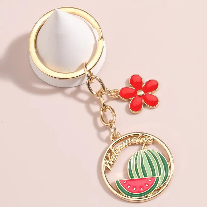 Cute Fruit Keychain Flower Watermelon Strawberry Cherry Key Ring Enamel Key Chains For Women Men DIY Handmade Jewelry Gifts