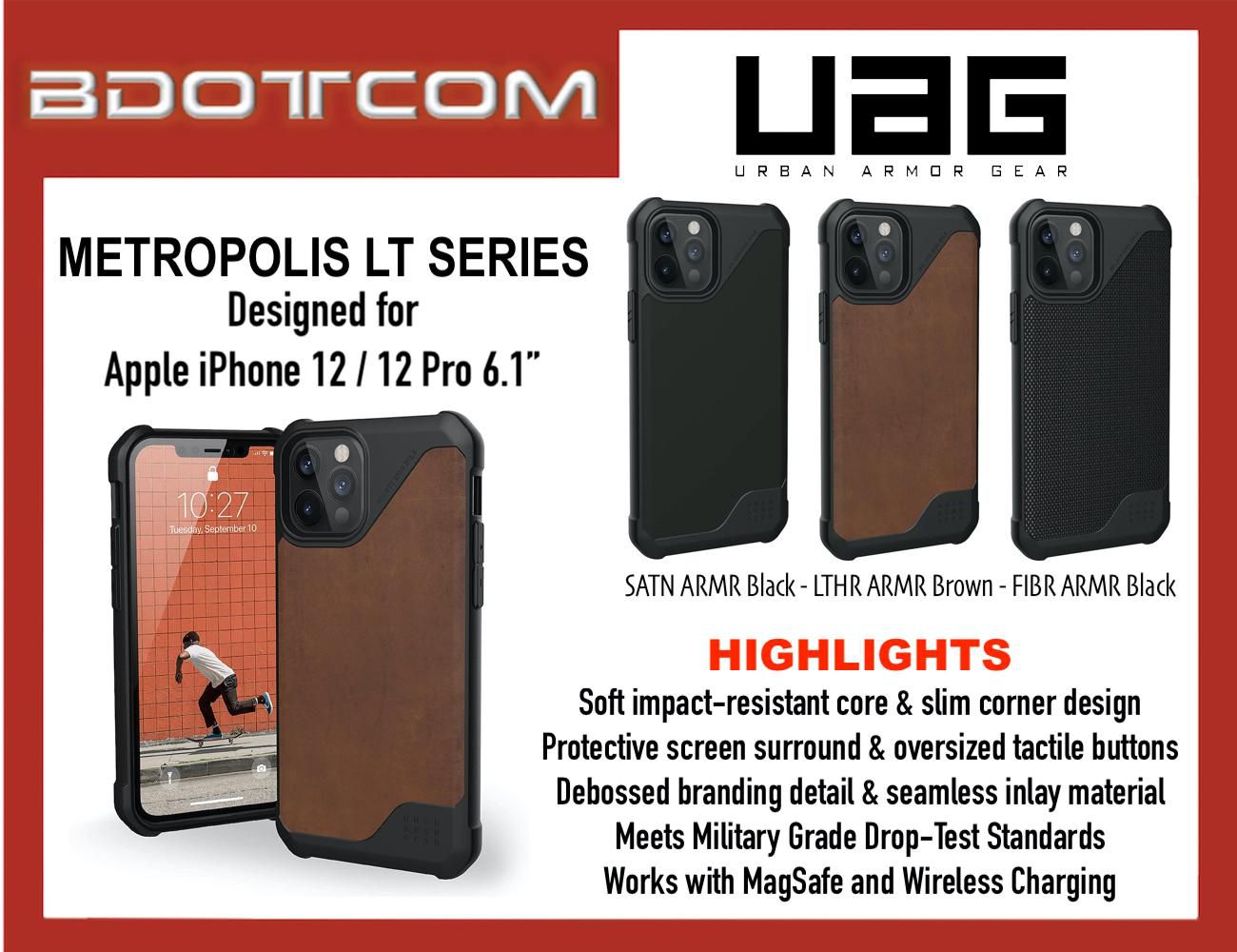 Original UAG Metropolis LT Series Leather Protective Cover Case for Apple iPhone 12 / 12 Pro 6.1"