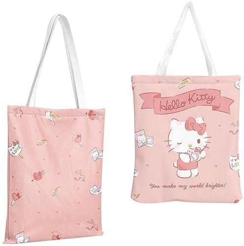 Hello Kitty Tote Bag for Women Cute Shopping Bag Kawaii Large Capacity Shoulder Bags Fashion Handbags Storage Bag For School Work(Light Pink)
